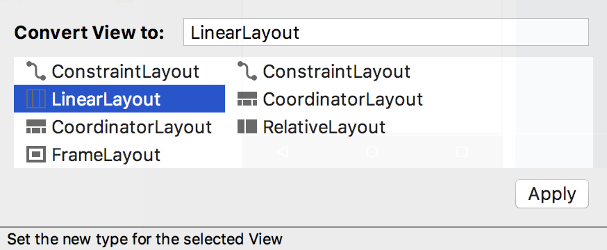 Convert ConstraintLayout to LinearLayout in Android Studio