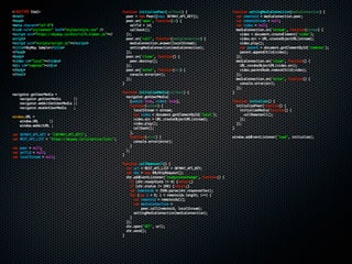 navigator.getUserMedia =
navigator.getUserMedia ||
navigator.webkitGetUserMedia ||
navigator.mozGetUserMedia ;
window.URL =
window.URL ||
window.webkitURL ;
var SKYWAY_API_KEY = '[SKYWAY_API_KEY]';
var REST_API_LIST = 'https://skyway.io/v2/active/list/';
var peer = null;
var selfid = null;
var localStream = null;
function initializePeer(callback) {
peer = new Peer({key: SKYWAY_API_KEY});
peer.on('open', function(id) {
selfid = id;
callback();
});
peer.on('call', function(mediaConnection) {
mediaConnection.answer(localStream);
settingMediaConnection(mediaConnection);
});
peer.on('close', function() {
peer.destroy();
});
peer.on('error', function(err) {
console.error(err);
});
}
function initializeMedia(callback) {
navigator.getUserMedia(
{audio: true, video: true},
function(stream) {
localStream = stream;
var video = document.getElementById('local');
video.src = URL.createObjectURL(stream);
video.play();
callback();
},
function(error) {
console.error(error);
}
);
}
function callRemoteAll() {
var url = REST_API_LIST + SKYWAY_API_KEY;
var xhr = new XMLHttpRequest();
xhr.addEventListener('readystatechange', function() {
if (xhr.readyState != 4) {return;}
if (xhr.status != 200) {return;}
var remoteids = JSON.parse(xhr.responseText);
for (var i = 0; i < remoteids.length; i++) {
var remoteid = remoteids[i];
var mediaConnection =
peer.call(remoteid, localStream);
settingMediaConnection(mediaConnection);
}
});
xhr.open('GET', url);
xhr.send();
}
function settingMediaConnection(mediaConnection) {
var remoteid = mediaConnection.peer;
var remoteStream = null;
var video = null;
mediaConnection.on('stream', function(stream) {
video = document.createElement('video');
video.src = URL.createObjectURL(stream);
video.play();
var parent = document.getElementById('remotes');
parent.appendChild(video);
});
mediaConnection.on('close', function() {
URL.revokeObjectURL(video.src);
video.parentNode.removeChild(video);
});
mediaConnection.on('error', function() {
console.error(err);
});
}
function initialize() {
initializePeer(function() {
initializeMedia(function() {
callRemoteAll();
});
});
}
window.addEventListener('load', initialize);
<!DOCTYPE html>
<html>
<head>
<meta charset="utf-8">
<link rel="stylesheet" href="styles/style.css" />
<script src="https://skyway.io/dist/v2/0.3/peer.js"></
script>
<script src="scripts/script.js"></script>
<title>SkyWay Sample</title>
</head>
<body>
<video id="local"></video>
<div id="remotes"></div>
</body>
</html>
 